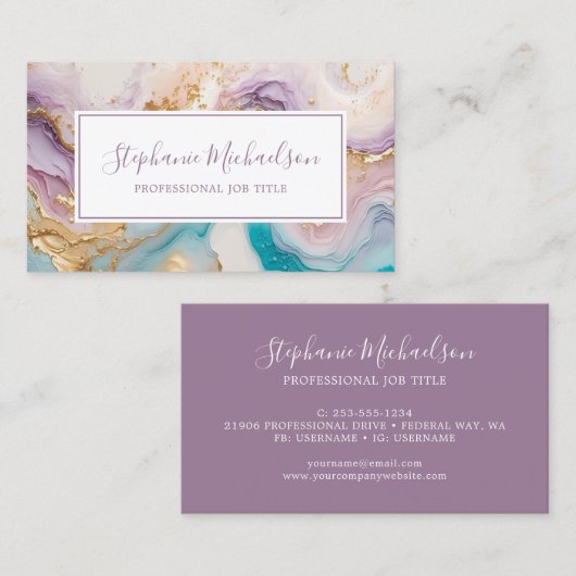 Beruflich Modernes Lila Gold Aquamarin Abstrakt Visitenkarte (Vorne/Hinten)