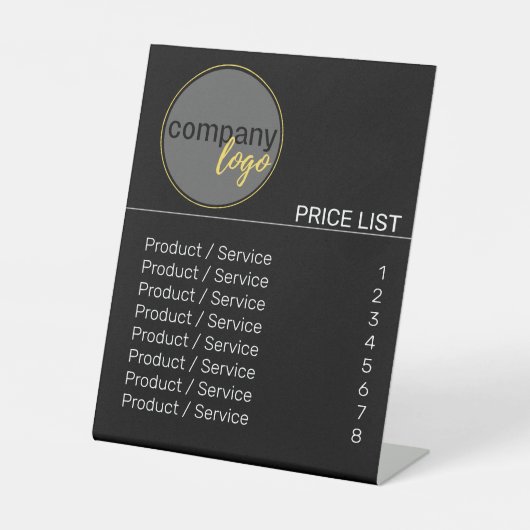 BERUFLICH MODERNES LOGO BLACK PRICE LIST-VORLAGE SOCKELSCHILD (Vorderseite)