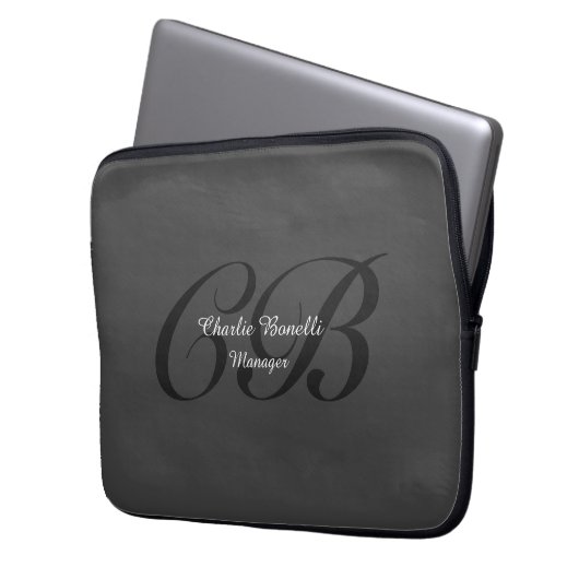 Beruflich-Modernes Monogramm Minimalistisch Grau Laptopschutzhülle (Vorderseite Links)