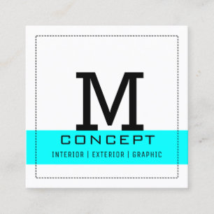 Beruflich Monogram Modern Aqua White Quadratische Visitenkarte
