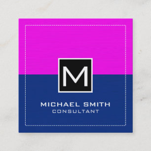 Beruflich Monogram Modern Dark Blue Magenta Quadratische Visitenkarte