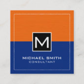 Beruflich Monogram Modern Dark Blue Orange Quadratische Visitenkarte (Vorderseite)