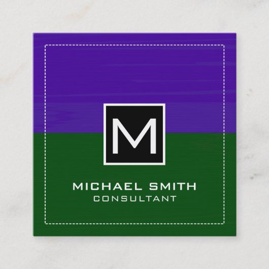 Beruflich Monogram Modern Green Dunkel Lila Quadratische Visitenkarte (Vorderseite)