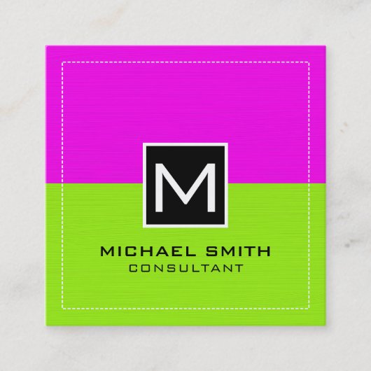 Beruflich Monogram Modern Limon Magenta Quadratische Visitenkarte (Vorderseite)