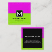 Beruflich Monogram Modern Limon Magenta Quadratische Visitenkarte (Vorne/Hinten)