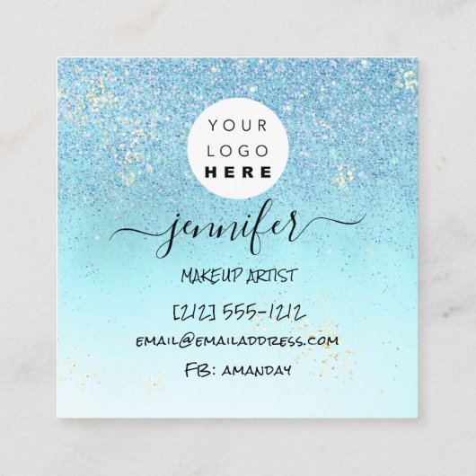 Beruflich Nails Beauty Blue Gold Glitzer Quadratische Visitenkarte (Rückseite)