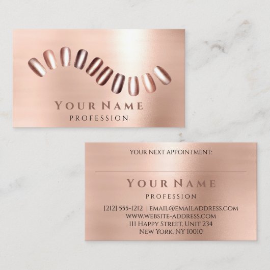 Beruflich Nails Salon Manicurist Rose Blush Visitenkarte (Vorne/Hinten)