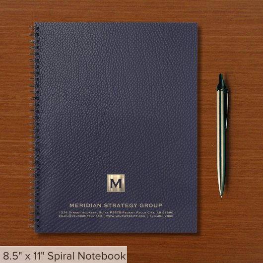Beruflich Navy Blue Gold Monogram Notizblock