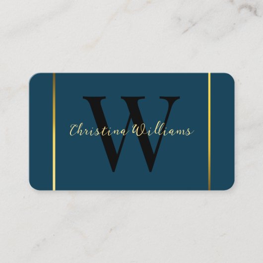 Beruflich Navy Blue Modern Minimalistisch Monogram Visitenkarte (Vorderseite)