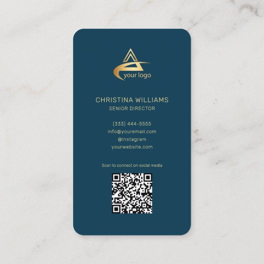 Beruflich Navy Blue Modern Minimalistisch Monogram Visitenkarte (Rückseite)