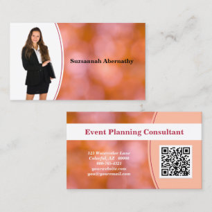 Beruflich Orange Bokeh Blur Custom Foto QR Visitenkarte