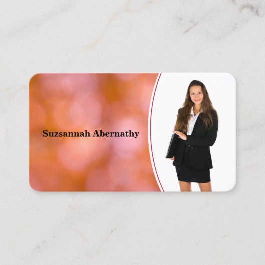 Beruflich Orange Bokeh Blur Custom Foto QR Visitenkarte (Vorderseite)