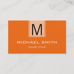 Beruflich Orange Solid Color Monogram Visitenkarte