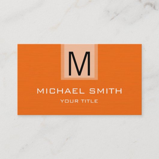 Beruflich Orange Solid Color Monogram Visitenkarte (Vorderseite)
