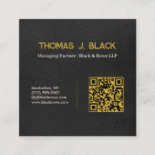 Beruflich Premium Gold Black Leather Modern QR Quadratische Visitenkarte (Vorderseite)