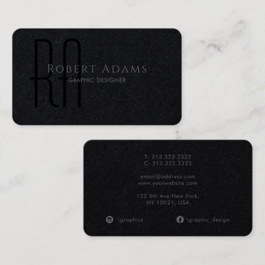 Beruflich Premium Schwarz und Grau Mit Monogramm Visitenkarte (Vorne/Hinten)