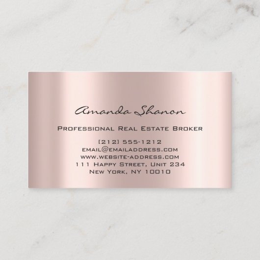 Beruflich Real Anwesen Broker Agent Rose Gold Visitenkarte (Rückseite)