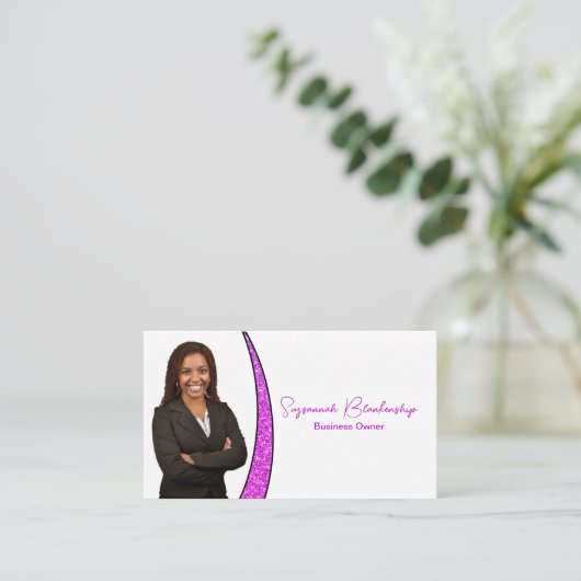 Beruflich-Rosa-Folie für Imitate Glitzer-Foto QR Visitenkarte (Stehend Vorderseite)