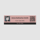 Beruflich rosa Schwarz-Bild QR-Code Namensschild (Vorderseite)