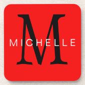 Beruflich-Rot-Monogramm Ihr Name Getränkeuntersetzer (Vorderseite)