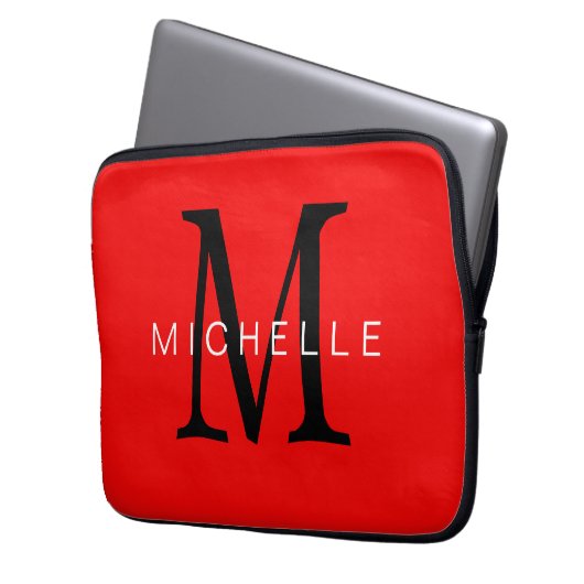 Beruflich-Rot-Monogramm Ihr Name Laptopschutzhülle (Vorderseite Links)