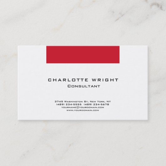 Beruflich-Rot-Weiß-Moderne Minimalistische Gestalt Visitenkarte (Vorderseite)