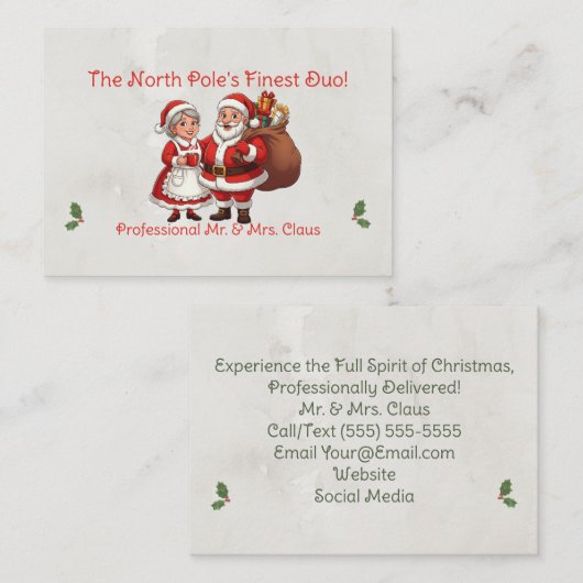 Beruflich Santa Business Card Mr. & Mrs. Claus Mitteilungskarte (Vorne/Hinten)