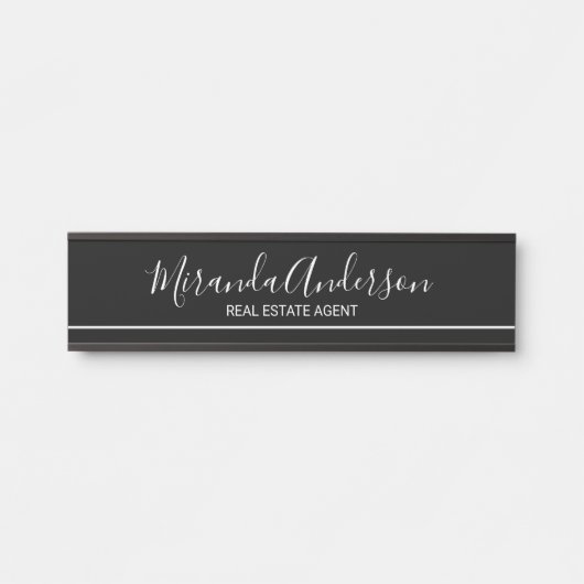 Beruflich Schwarz und Weiß mit Skriptnamen Türschild (Vorderseite )