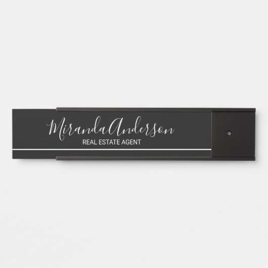 Beruflich Schwarz und Weiß mit Skriptnamen Türschild (Vorderseite )