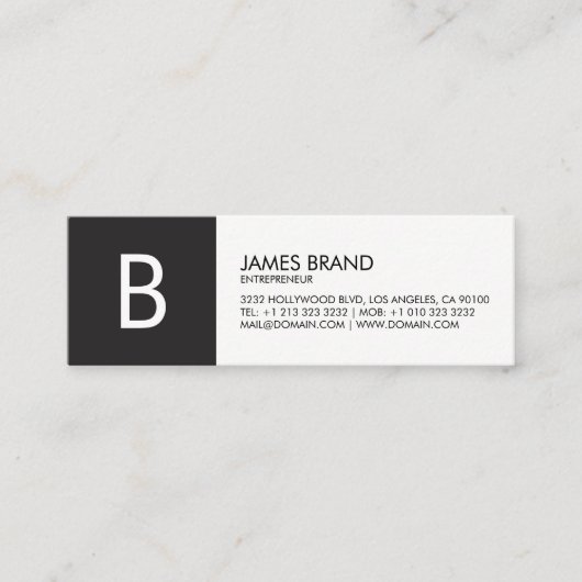 Beruflich Schwarz-Weiß-Monogramm Mini Visitenkarte (Vorderseite)