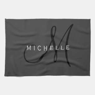 Beruflich Schwarze Monogramm Grau Ihres Namens Geschirrtuch