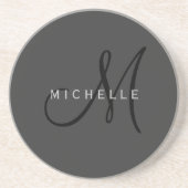 Beruflich Schwarze Monogramm Grau Ihres Namens Getränkeuntersetzer (Vorne)