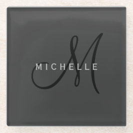 Beruflich Schwarze Monogramm Grau Ihres Namens Glasuntersetzer