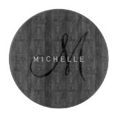 Beruflich Schwarze Monogramm Grau Ihres Namens Schneidebrett (Vorderseite)
