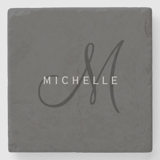 Beruflich Schwarze Monogramm Grau Ihres Namens Steinuntersetzer (Vorderseite)