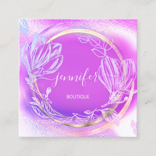 Beruflich Shop Gold Pink Floral QR-Logo Quadratische Visitenkarte (Vorderseite)