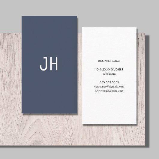 Beruflich Simple Blue White Monogram Visitenkarte