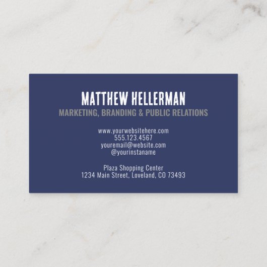 Beruflich Simple Navy Blue Monogram Visitenkarte (Rückseite)