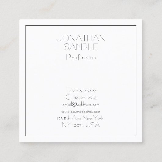 Beruflich Square Moderner ästhetischer Luxus Schli Quadratische Visitenkarte (Rückseite)