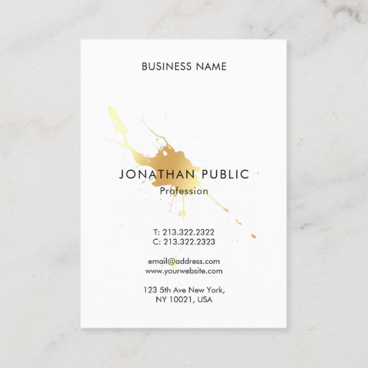 Beruflich Trendy Modern Gold Splash Elegante Visitenkarte (Rückseite)