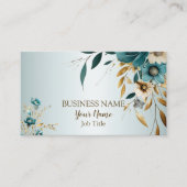 Beruflich Türkis Weiße Blume Goldene Blätter Visitenkarte (Vorderseite)