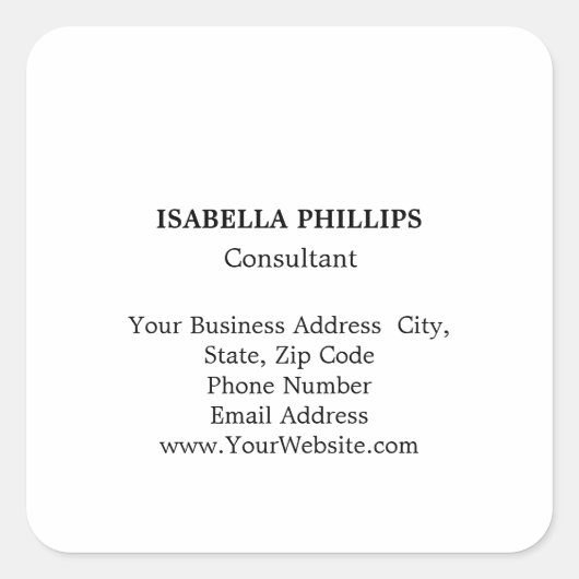 Beruflich-weiß Minimalistisch Schlicht kreativ Quadratischer Aufkleber (Vorderseite)