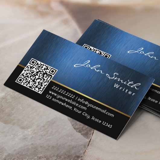 Beruflich Writer Navy Blue QR Code Visitenkarte
