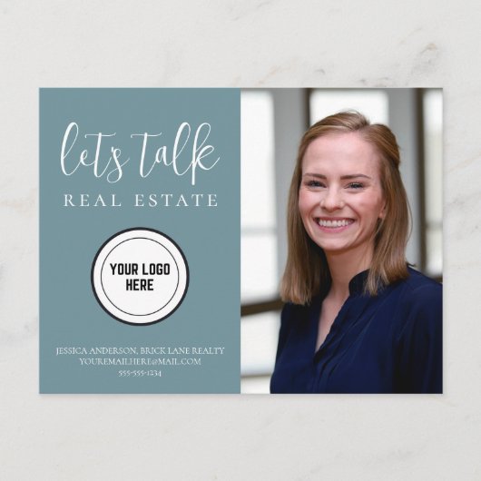 Berufliche Aquamarine Kontaktinformation Foto Real Postkarte (Vorderseite)