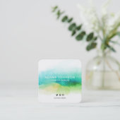 Berufliche Aquarellgrün Abstrakt Quadratische Visitenkarte (Stehend Vorderseite)