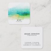 Berufliche Aquarellgrün Abstrakt Quadratische Visitenkarte (Vorne/Hinten)