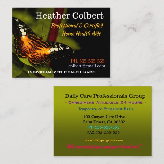 Berufliche Betreuung von Wind Under Wings Visitenkarte (Vorne/Hinten)