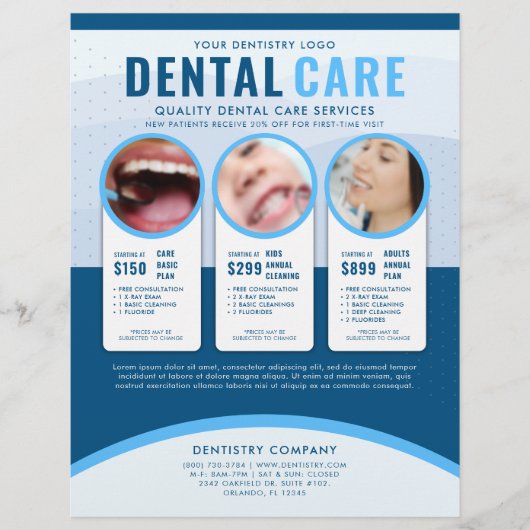 Berufliche Blue Dental Care Werbung Flyer (Vorne)