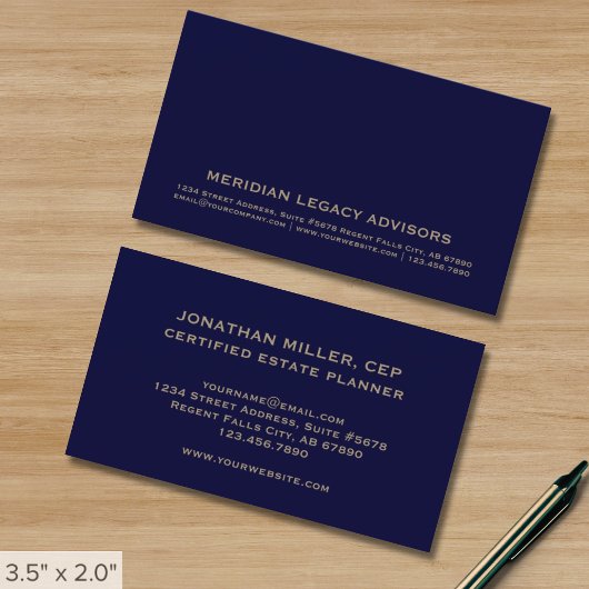 Berufliche Blue/Gold Business Card Visitenkarte