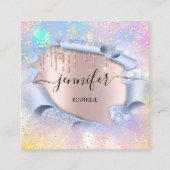 Berufliche Boutique Shop Blue GlitterHolograph3D Quadratische Visitenkarte (Vorderseite)